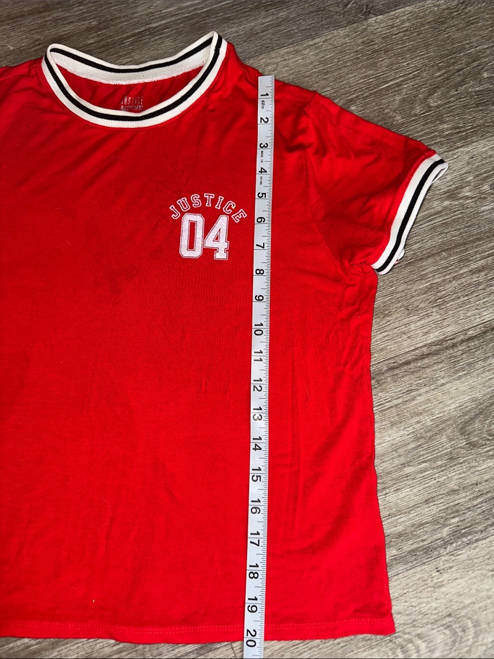 Justice Red Ringer Tee with Black & White Trim and '04 Chest Detail - Picture 7 of 8